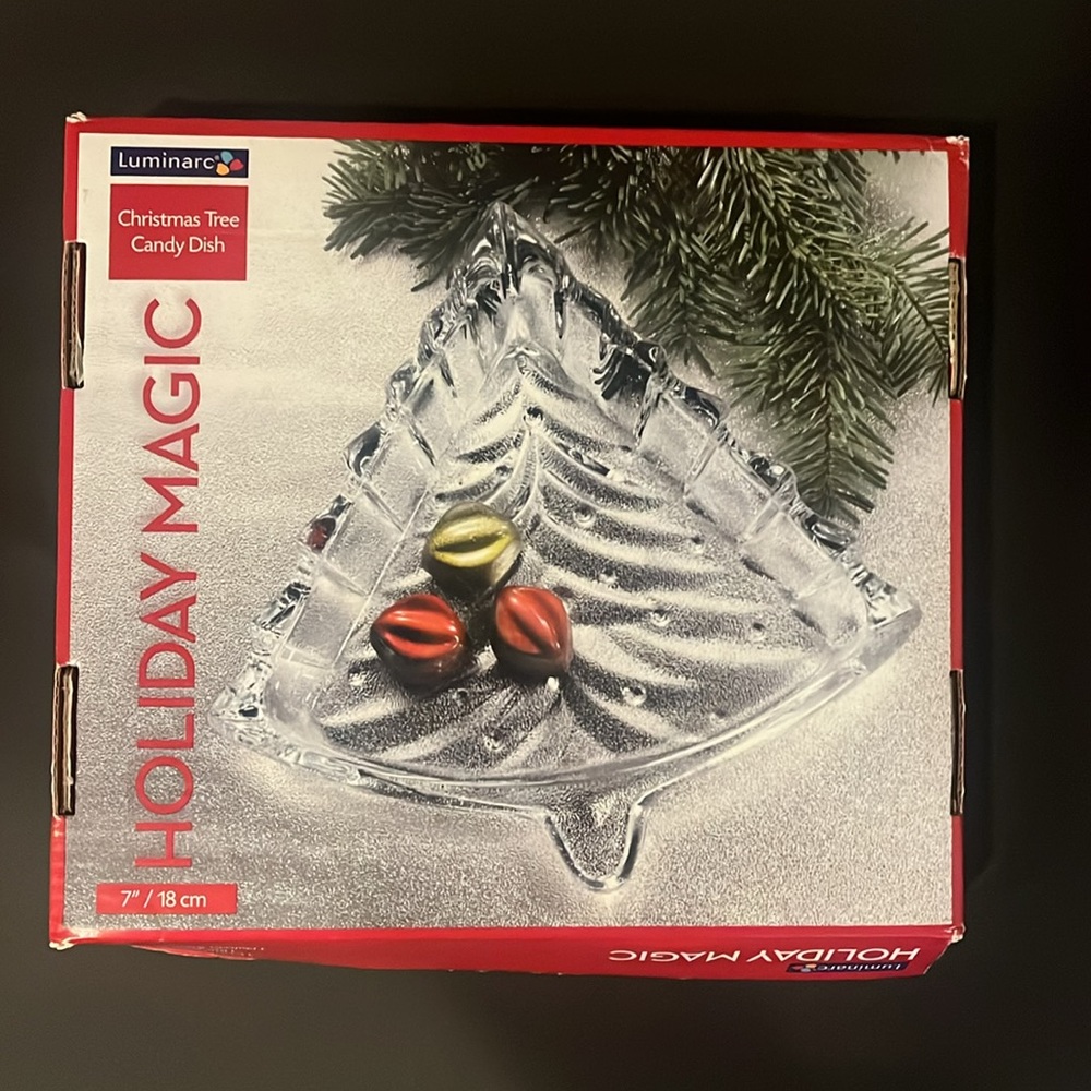 Luminarc Holiday Magic Christmas Tree 7" Clear Candy Dish & Box